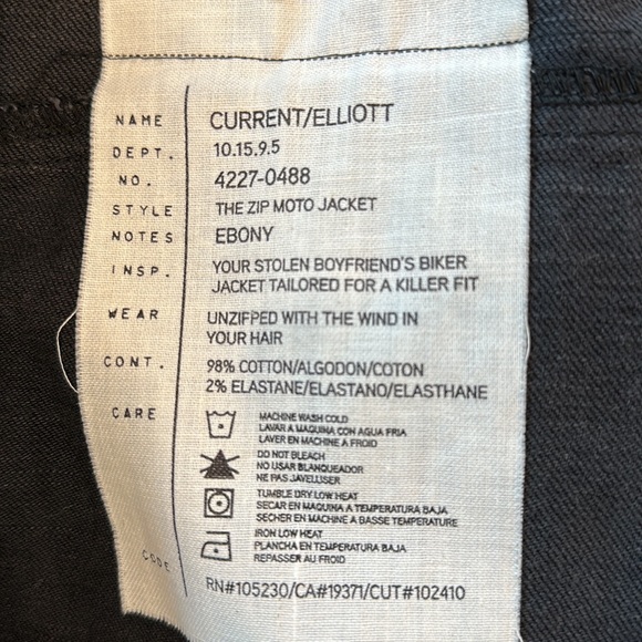 Current Elliott The Zip Moto Jacket Ebony Black Size 1 Small Current/Elliott - Picture 9 of 11